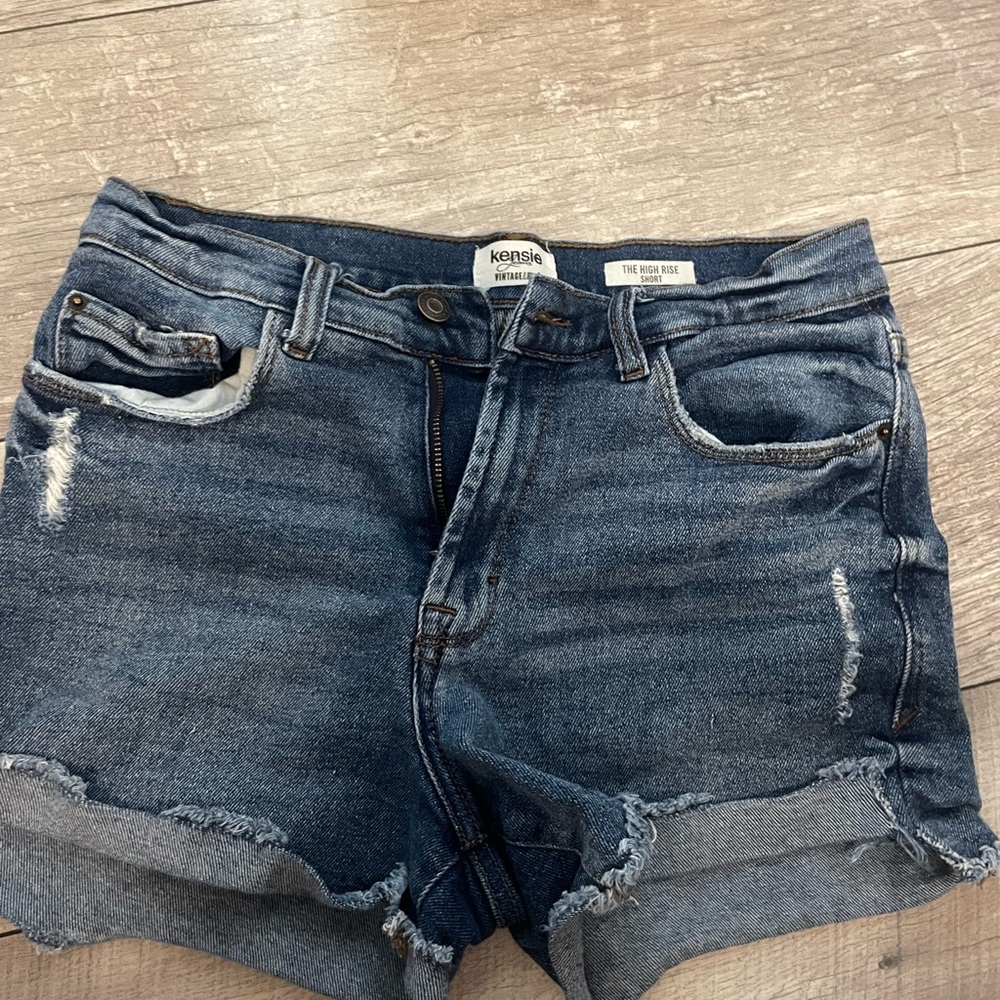 Kensie Dark Blue Distressed Jean Shorts